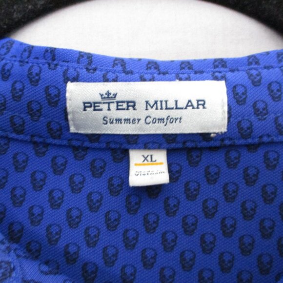 Peter Millar Crown Summer Comfort Polo T-Shirt Skull Design Blue Men Size | XL - Picture 5 of 10